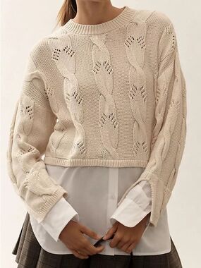 Pilcro Cable Twofer Sweater in White Size XS
